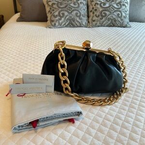 Frances Valentine Zelda Black Napa Leather Bag with Chunky Gold Chain